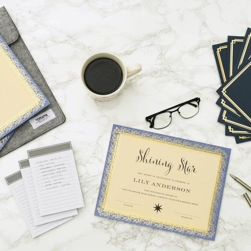 Gartner Studios Blue and Gold Foil Certificate Paper, 80lb 8.5â€ x 11â€, 15 Count, Blue With Gold Foil (36001-S) - Image 2